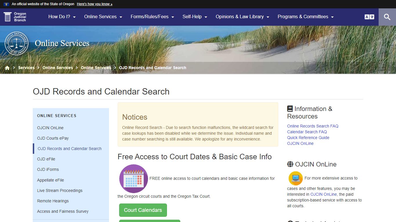 OJD Records and Calendar Search - Oregon Judicial Department