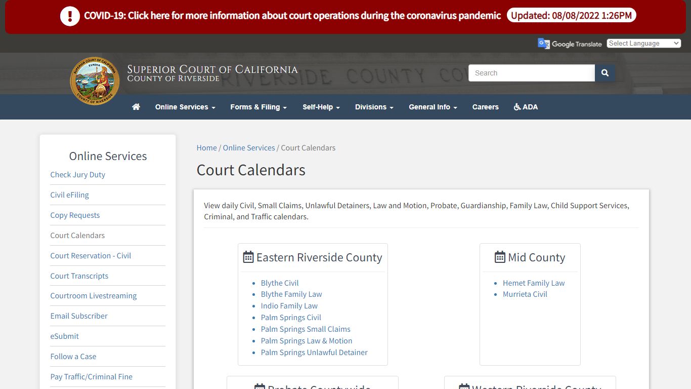 Court Calendars - California